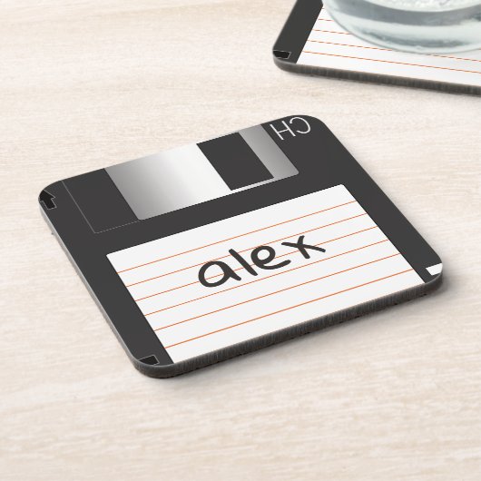 Retro-Diskette mit Label für griechische Nerd Getränkeuntersetzer (Linke Seite)