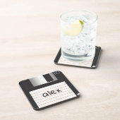 Retro-Diskette mit Label für griechische Nerd Getränkeuntersetzer (Rechte Seite)