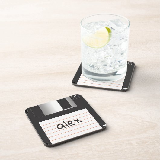 Retro-Diskette mit Label für griechische Nerd Getränkeuntersetzer (Rechte Seite)