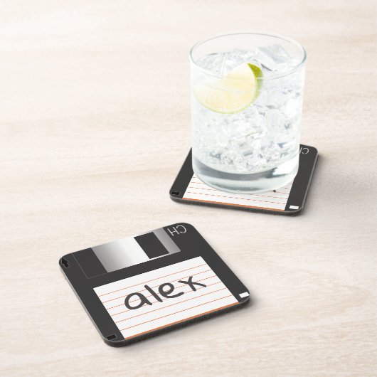 Retro-Disketten mit Label für griechische Nerd Getränkeuntersetzer (Rechte Seite)