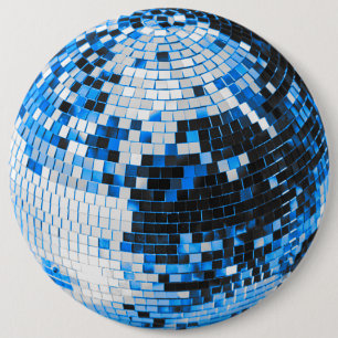 Retro-Diskokugel Glitter Glanz blau Geburtstag Button