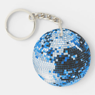 Retro-Diskokugel Glitter Glanz blau Geburtstag Schlüsselanhänger