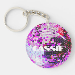 Retro-Diskokugel Glitter Glanz rosa Geburtstag Schlüsselanhänger