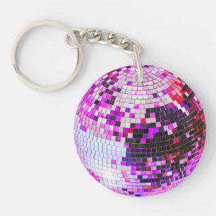 Retro-Diskokugel Glitter Glanz rosa Geburtstag Schlüsselanhänger