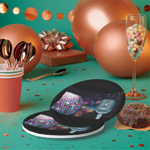Retro-Diskokugel und Vintage-Mikrofon Pappteller