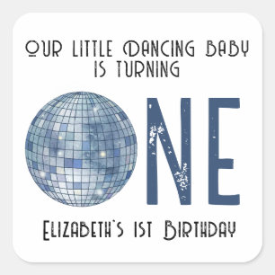 Retro-Diskokugel zum ersten Geburtstag Quadratischer Aufkleber