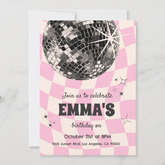 Retro Diskothek Ball Birthday Einladung (Vorderseite)