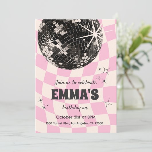 Retro Diskothek Ball Birthday Einladung (Stehend Vorderseite)