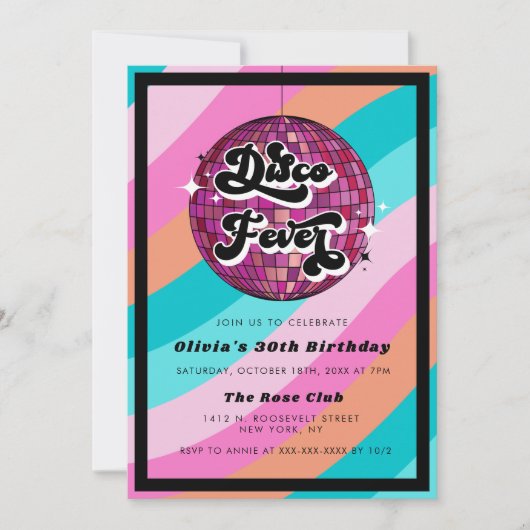 Retro Diskothek Ball Rosa Geburtstag Einladung (Vorderseite)