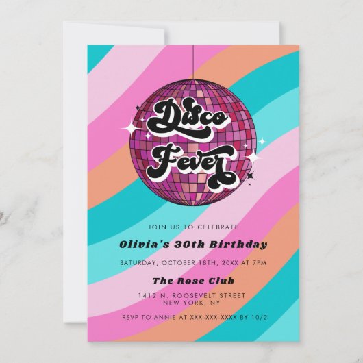 Retro-Diskothek Ball Rosa Geburtstag Einladung (Vorderseite)