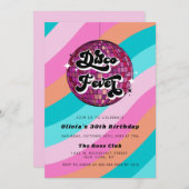 Retro-Diskothek Ball Rosa Geburtstag Einladung (Vorne/Hinten)