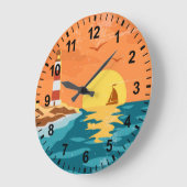 Retro Distressed Beach Lighthouse Wall Clock Große Wanduhr (Winkel)