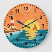 Retro Distressed Beach Lighthouse Wall Clock Große Wanduhr (Vorderseite)