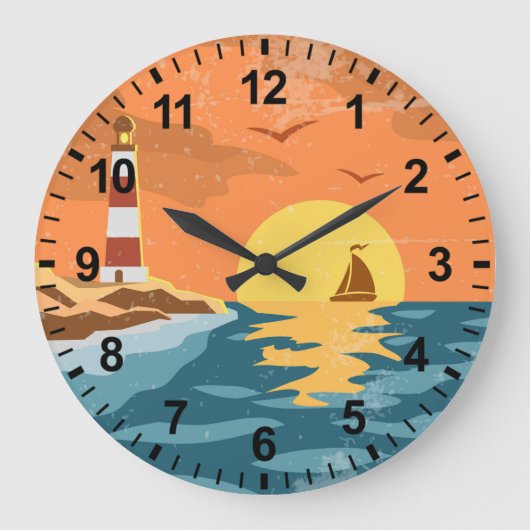 Retro Distressed Beach Lighthouse Wall Clock Große Wanduhr (Vorderseite)