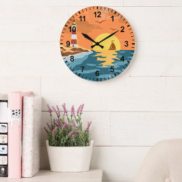 Retro Distressed Beach Lighthouse Wall Clock Große Wanduhr