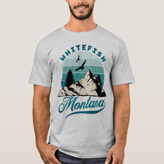 Retro Distressed Blue Whitefish Montana MT T-Shirt (Vorderseite)