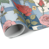 Retro Distressed Denim Patchwork und Rose floral Geschenkpapier (Rolleneckpunkt)