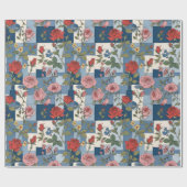 Retro-Distressed-Denim-Patchwork und Rosen Blumenm Geschenkpapier (Flach)