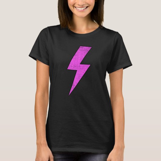 Retro Distressed Front & Back PINK Lightning Bolt T-Shirt (Vorderseite)