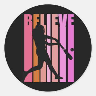 Retro Distressed Girl Baseball Batting Womens Runder Aufkleber