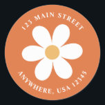 Retro-Disy-Rücksendetikett Runder Aufkleber<br><div class="desc">Retro inspirierte Rücksendeadressen-Aufkleber zum ersten Geburtstag mit den 70er Jahren Stil-Gängen und boho Schriftart und Farben.</div>