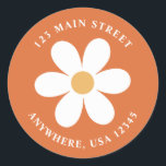 Retro-Disy-Rücksendetikett Runder Aufkleber<br><div class="desc">Retro inspirierte Rücksendeadressen-Aufkleber zum ersten Geburtstag mit den 70er Jahren Stil-Gängen und boho Schriftart und Farben.</div>