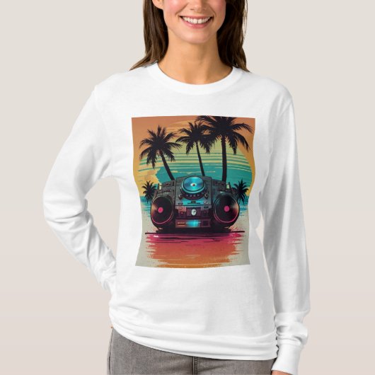 Retro DJ Boombox Beach T - Shirt 🎶 🌴 | Sonnenlic (Vorderseite)