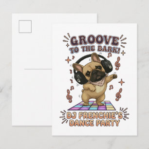 Retro-DJ-Frenchie-Tanzparty-Grafik Einladungspostkarte