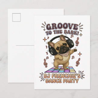 Retro-DJ-Frenchie-Tanzparty-Grafik Einladungspostkarte