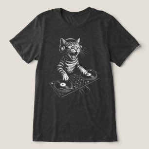 Retro-DJ-Katze kratzt Vinyl Tri-Blend Shirt