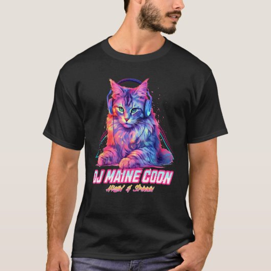 Retro DJ Maine Coon Cat Headphones Music Chill Wav T-Shirt (Vorderseite)