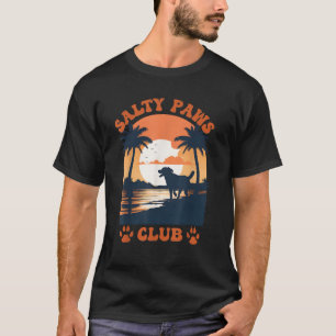 Retro Dog Beach Day Salty Paws Print Summer Ocean T-Shirt