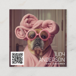 Retro Dog Groomer Quadratische Visitenkarte
