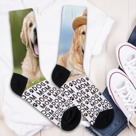 Retro DOG MAMA Personalisiertes Muster Foto Crew Socken
