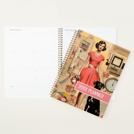 Retro Dog und Lady abstrakt Collage Scrapbooking Planer (Anzeige)