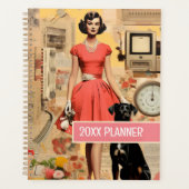 Retro Dog und Lady abstrakt Collage Scrapbooking Planer (Vorderseite)