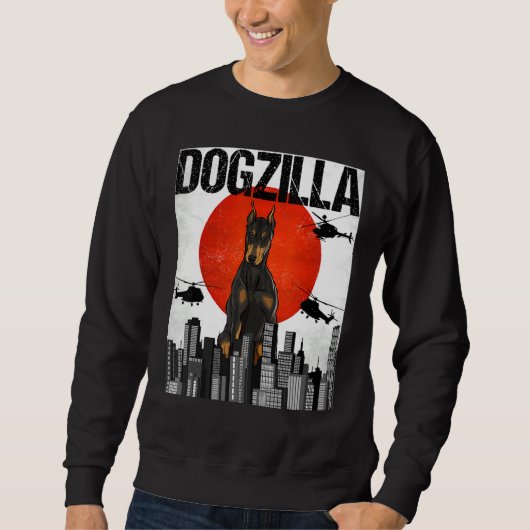 Retro Dogzilla Japanischer Dobermann Sweatshirt (Vorderseite)