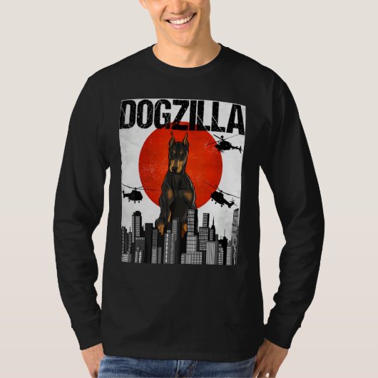 Retro Dogzilla Japanischer Dobermann T-Shirt (Vorderseite)