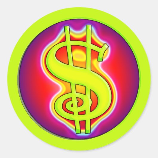 RETRO-DOLLAR-SIGN RUNDER AUFKLEBER (Vorderseite)