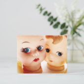 Retro Dolls Selfie Wedding Ankündigung Postkarte (Stehend Vorderseite)