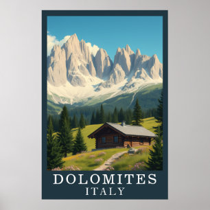 Retro Dolomiten Italien Berg Alpenhütte Kunst Poster