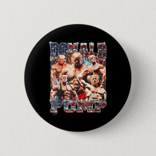 Retro Donald Pump Gym Collage Foto Meme Funny Button
