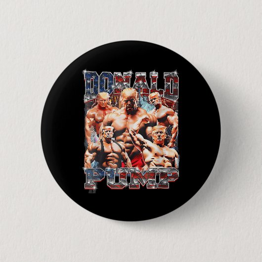 Retro Donald Pump Gym Collage Foto Meme Funny Button (Vorderseite)