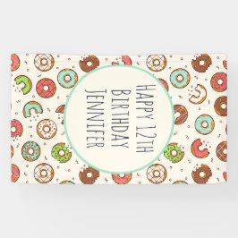 Retro Donut Muster Niedliche Farbenstil Geburtstag Banner