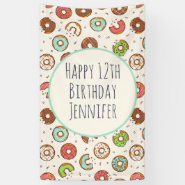 Retro Donut Muster Niedliche Farbenstil Geburtstag Banner