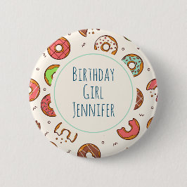 Retro Donut Muster Niedliche Farbenstil Geburtstag Button