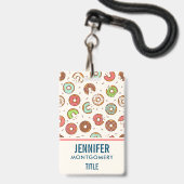 Retro Donut Muster Niedlicher Farbstil Ausweis (Front with Lanyard)