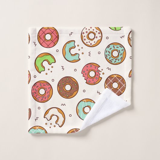 Retro Donut Muster Niedlicher Farbstil Badhandtuch Set (Waschlappen)