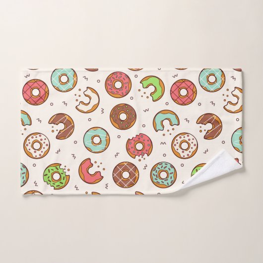 Retro Donut Muster Niedlicher Farbstil Badhandtuch Set (Handtuch)