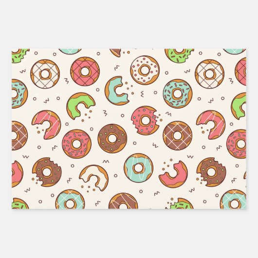 Retro Donut Muster Niedlicher Farbstil Geschenkpapier Set (Vorderseite 2)